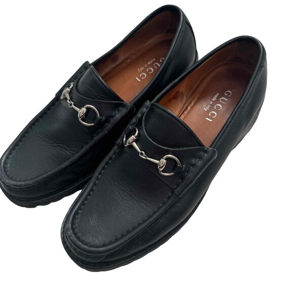 Gucci Black Leather Horsebit Lug Sole Loafers Silver Bit Detail Preppy Designer - Picture 7 of 13